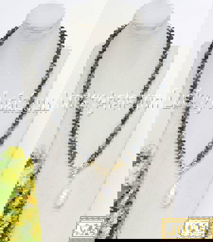 Natural 18 10mm Round Gray Rainbow Labradorite White Keshi Pearl Pendant Necklace