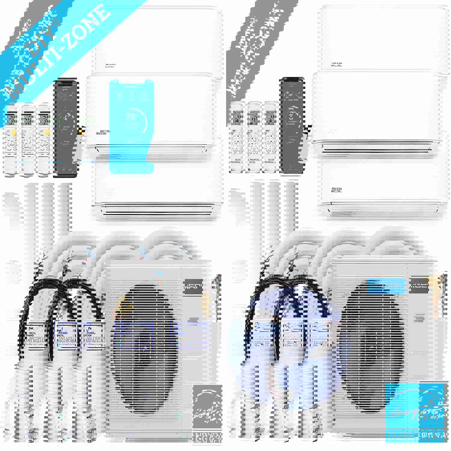 MRCOOL DIY 4th Gen 36K BTU 3-Zone Condenser with Air Handlers and Linesets Bundle