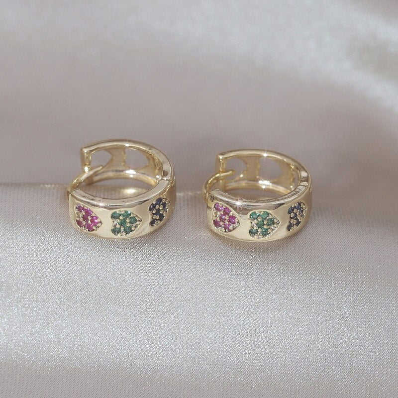 14K Gold Plated Korean Design Heart-Shaped Zircon Earrings for Women