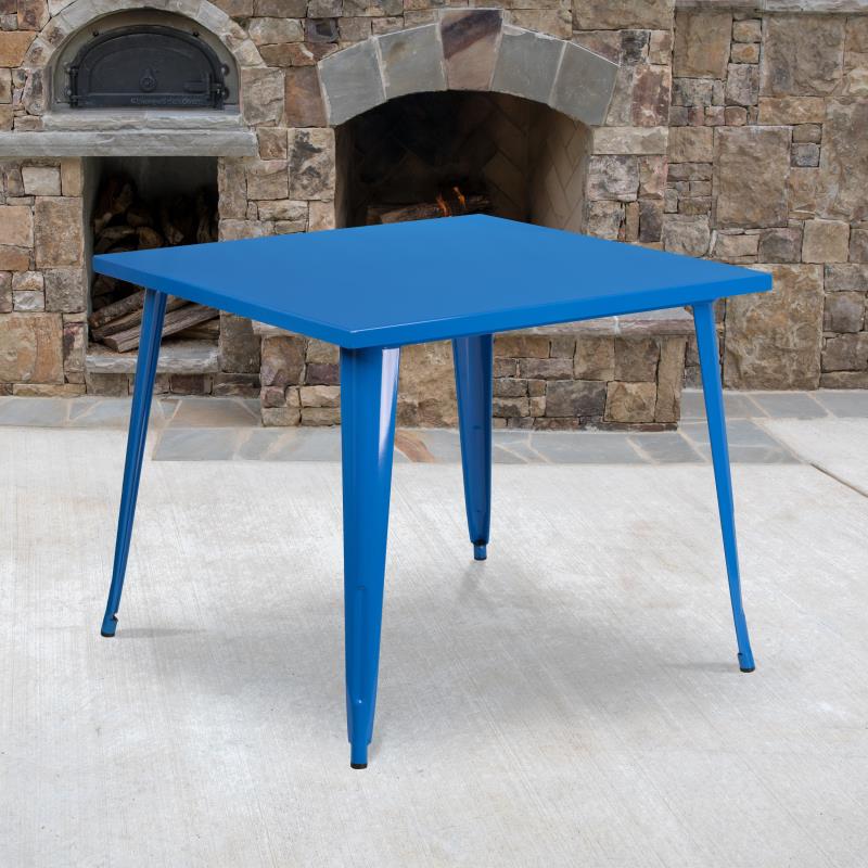 Flash Furniture Parker Commercial Grade 35.5 Square Blue Metal Indoor-outdoor Table