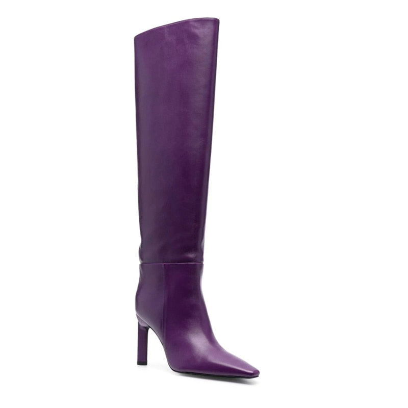 Autumn and Winter Fashion Leather Boots - Pointed Toe High Heel