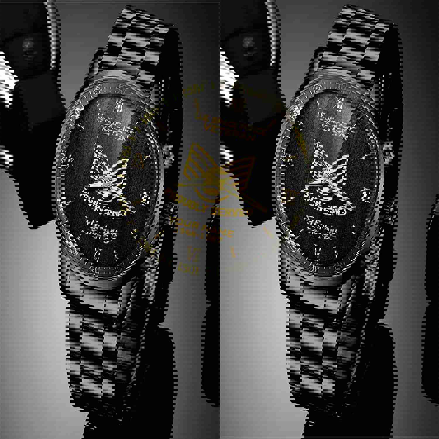 US Space Force Veteran Black & Gold Watch - Custom Quartz Fashion Watch for Veterans