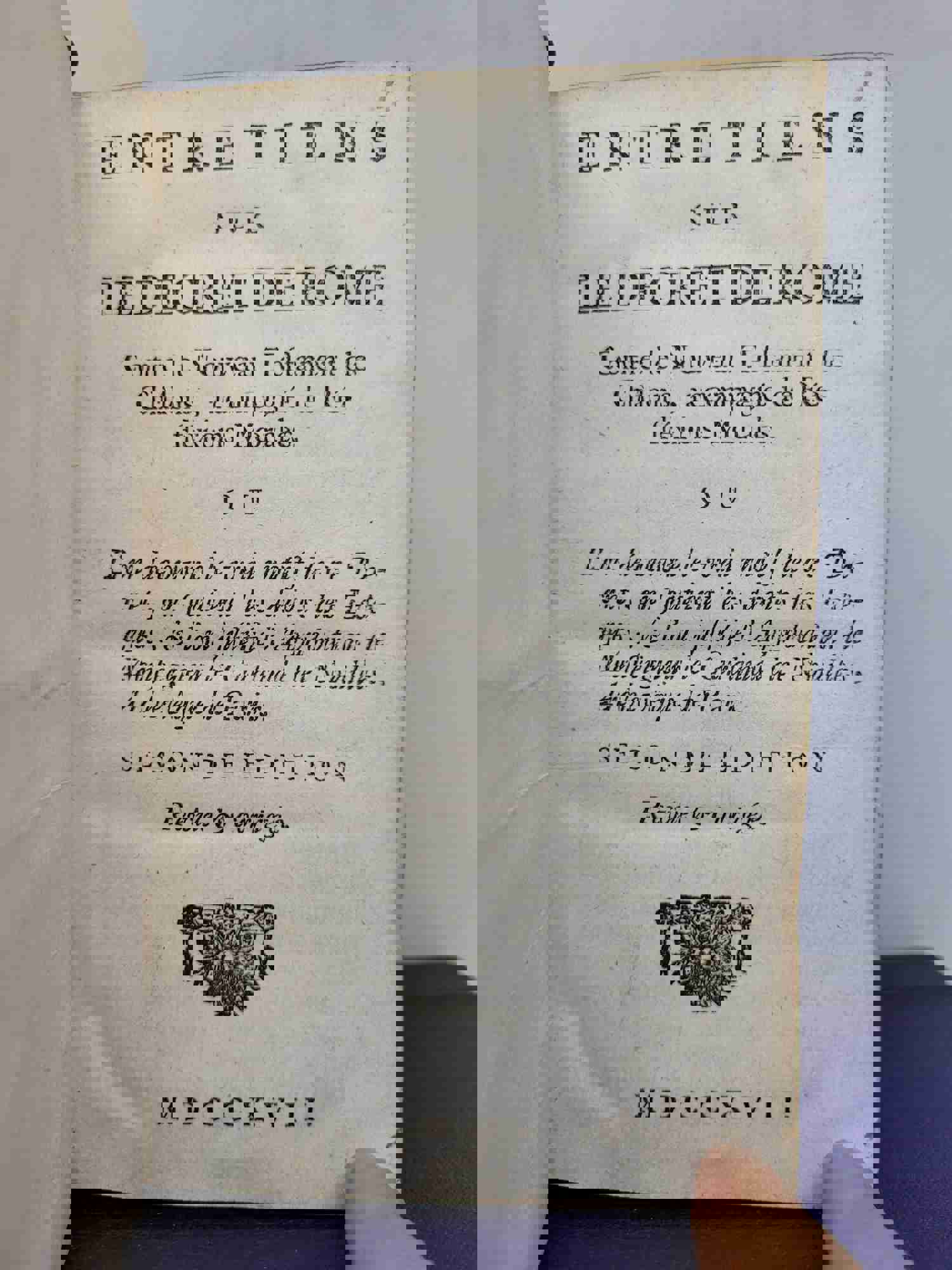 Entretiens sur le decret de Rome; Bound with; LIntrigue decouverte, ou Reflexions sur la lettre de M. labbe Bochart de Saron a M. leveque de Clermont, & sur un modele de lettre au Roi, 1717/1711