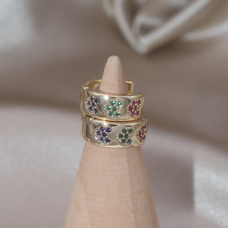 14K Gold Plated Korean Design Heart-Shaped Zircon Earrings for Women