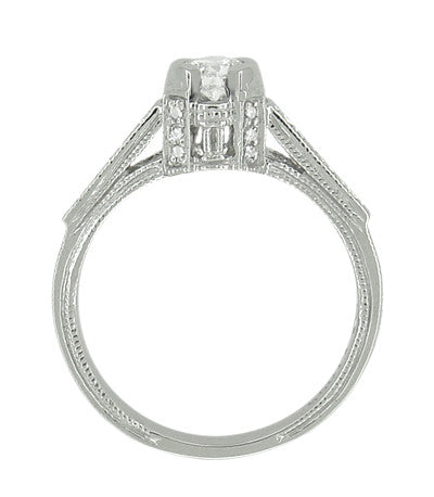 Art Deco 1/2 Carat Diamond Engraved Scrolls Castle Engagement Ring in Platinum