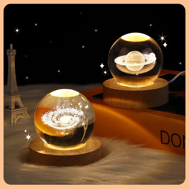 USB LED Night Light Galaxy Crystal Ball Table Lamp 3D Planet Moon Lamp for Home Decor