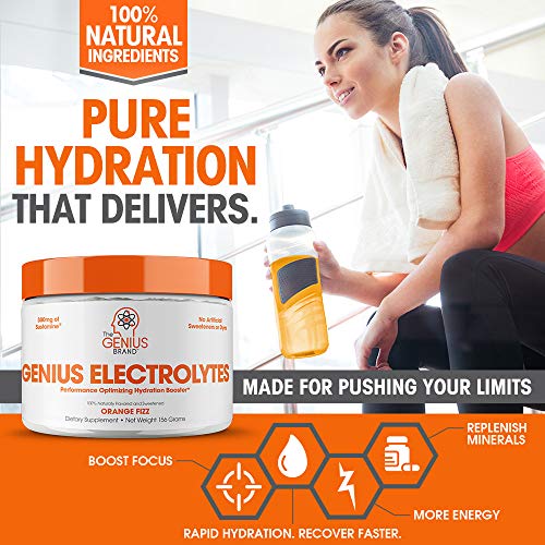 Genius Electrolyte Powder – Sugar-Free Hydration Booster with Potassium, Magnesium & Zinc | Vegan & Keto Friendly | Orange Fizz (30 Servings)