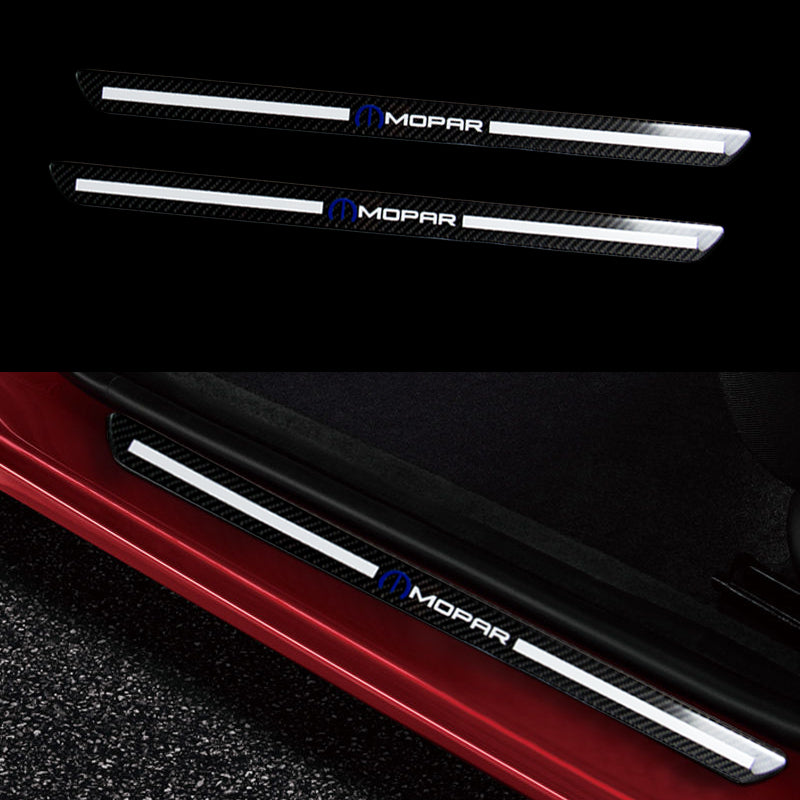 MOPAR Carbon Fiber Car Front Door Welcome Plate Sill Scuff Cover Decal Sticker 2pc Set