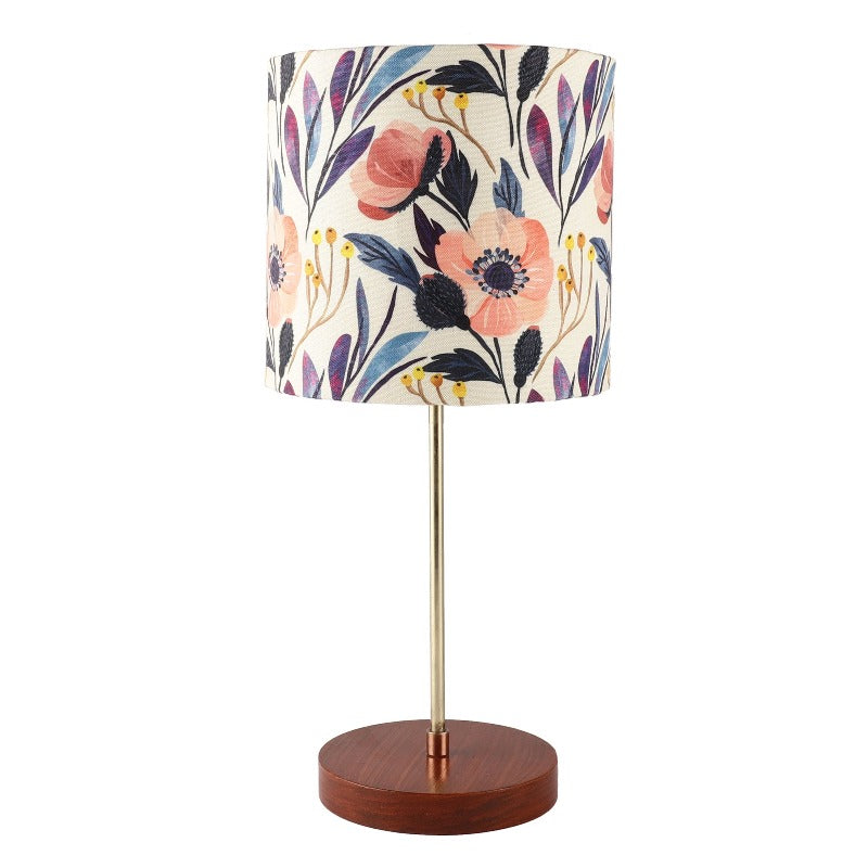 BTR CRAFTS Light Gold Rod & Brown Wooden Base Table Lamp with Premium Color Shade