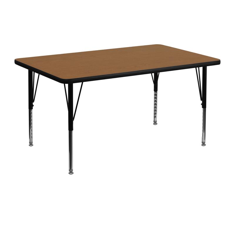 Flash Furniture 30W x 48L Rectangular Oak Thermal Laminate Activity Table - Height Adjustable Short Legs