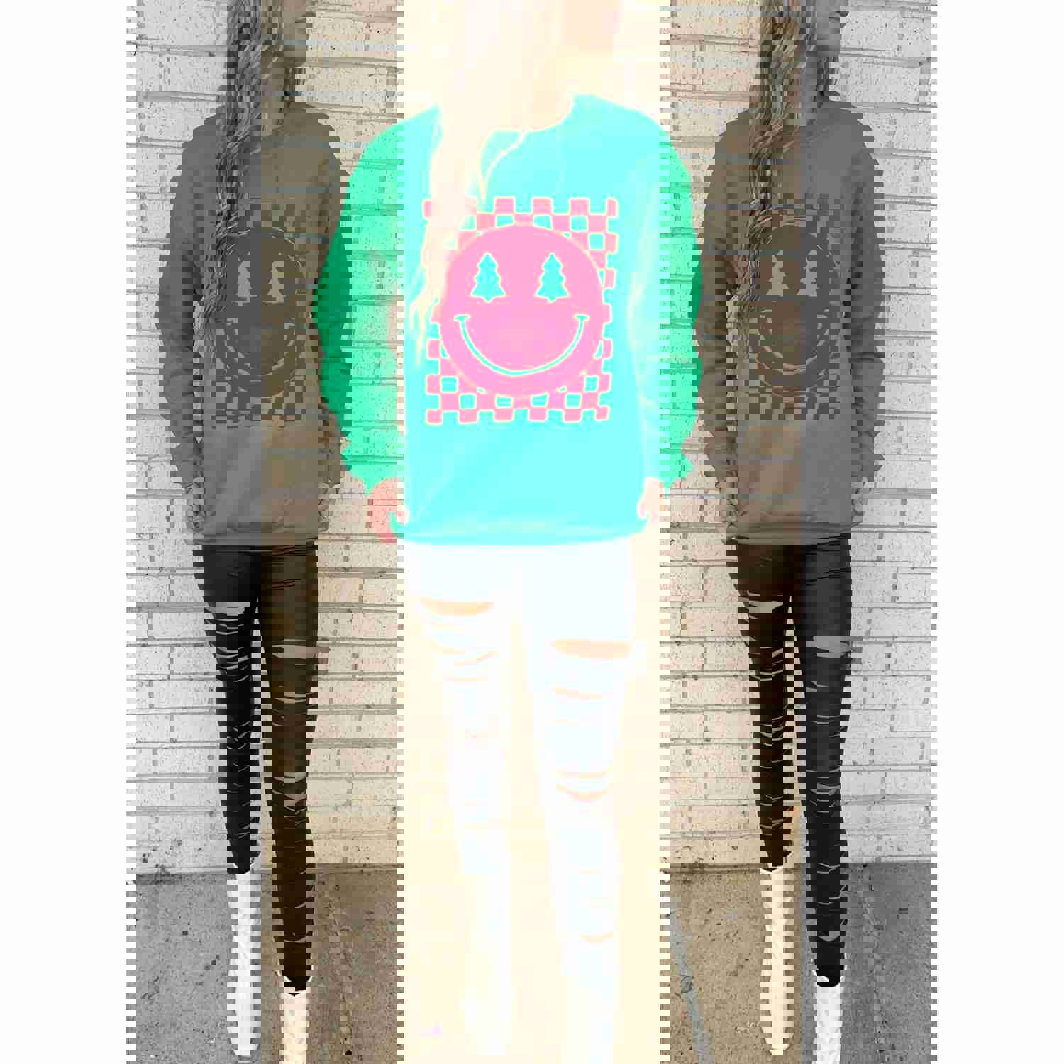 Christmas Puff Ink Smiley Sweatshirt