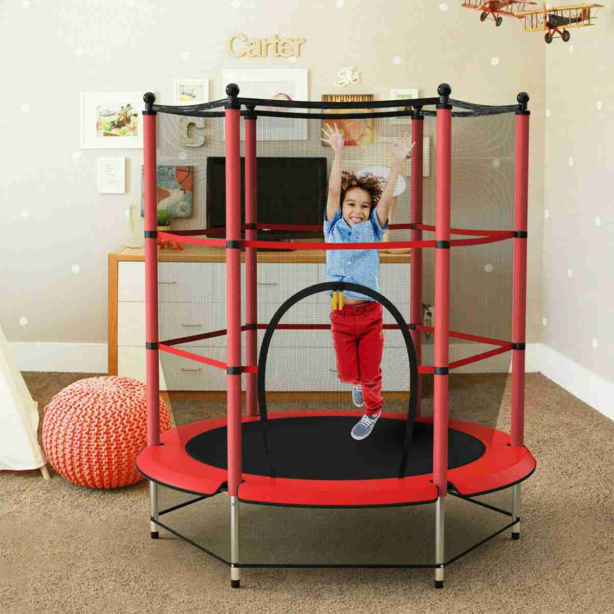 55inch Kids Trampoline with Safety Enclosure Net for Outdoor & Indoor Play