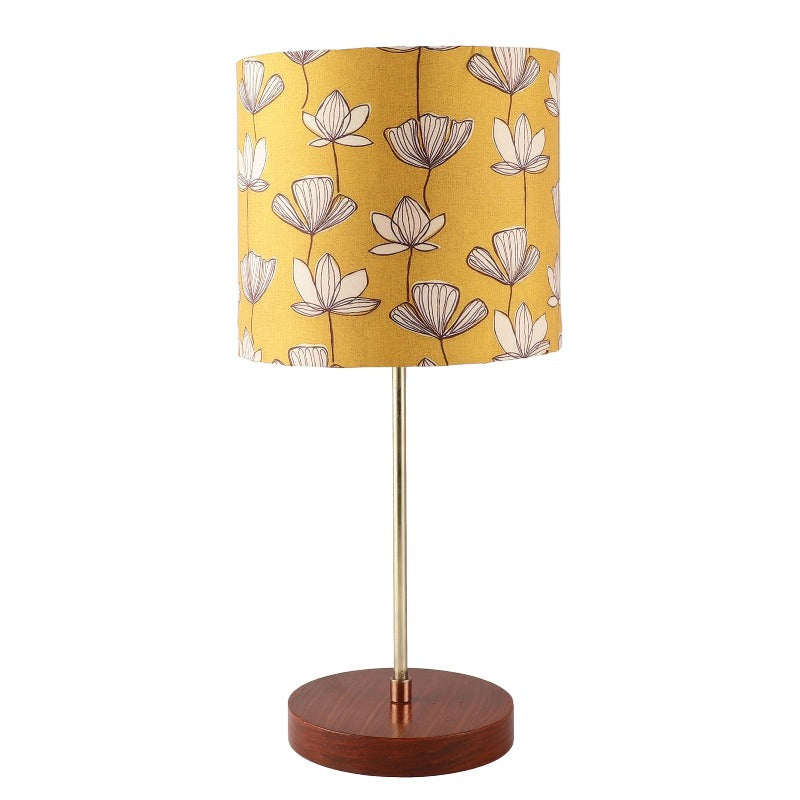 BTR CRAFTS Light Gold Rod & Brown Wooden Base Table Lamp with Premium Color Shade