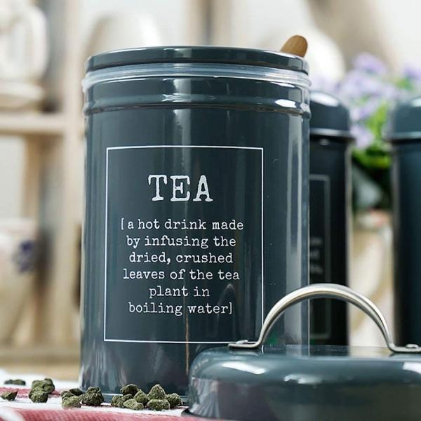 3-Piece Gray Metal Food Storage Tin Set for Coffee, Tea, and Sugar