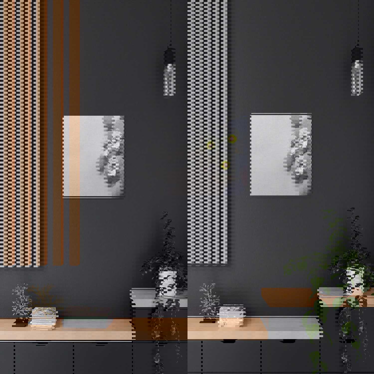 Three White Flower Forest Floral Nature Photography Canvas Wall Art for Home Decor