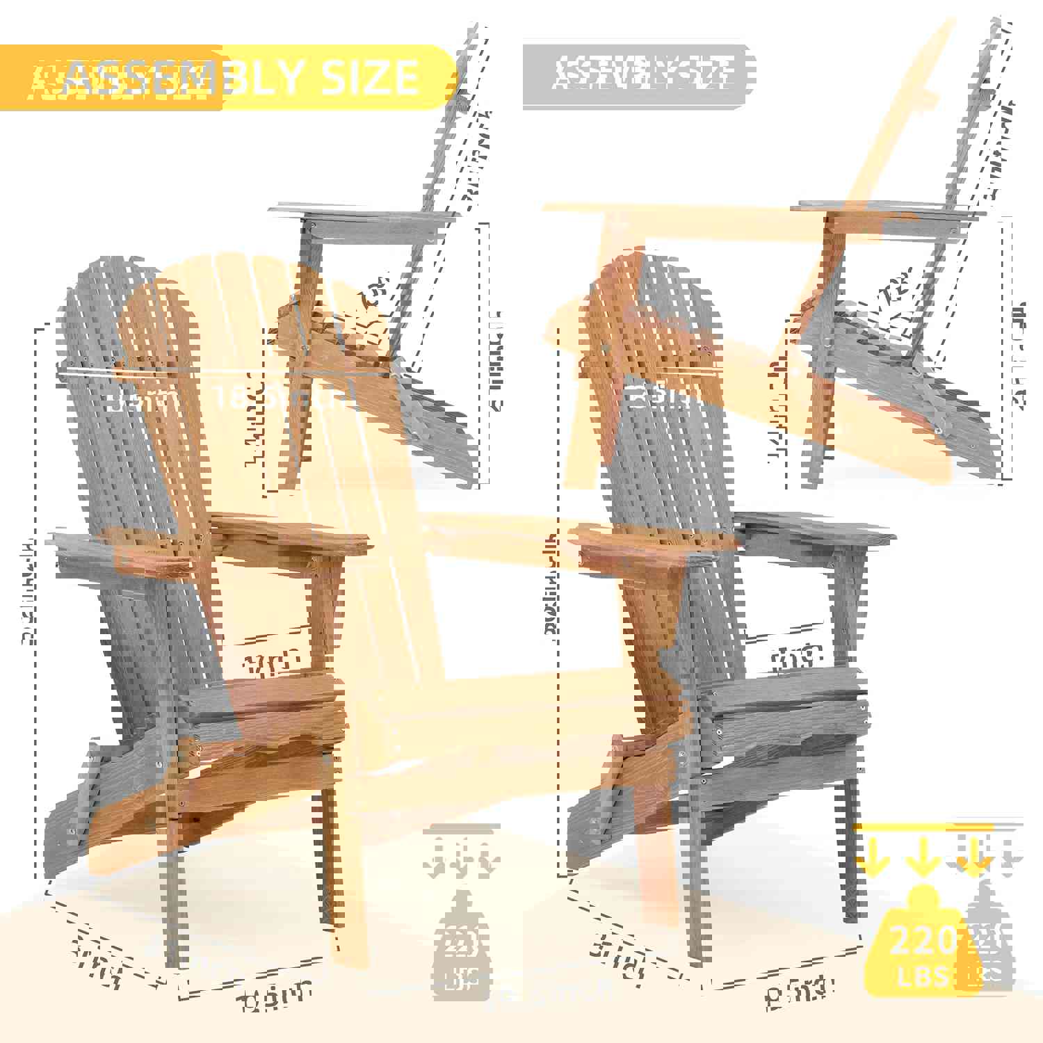 Wooden Outdoor Folding Adirondack Chair Set of 2