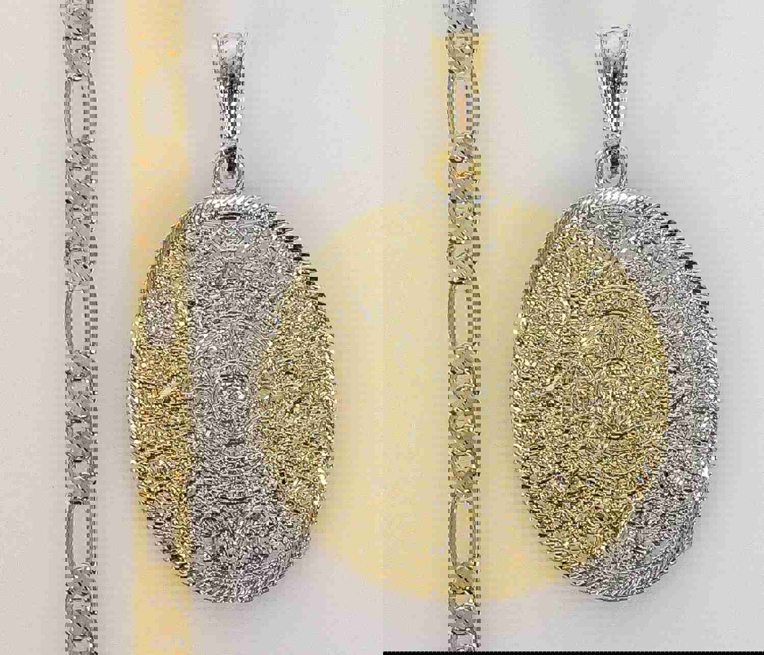 Plated Aztec Mayan Calendar 5mm Figaro Chain Necklace