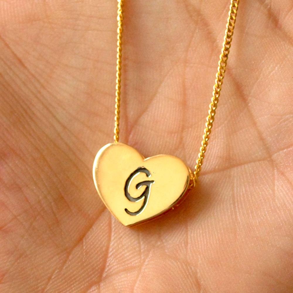 18K Solid Gold G Pendant Necklace - Monogram Heart Charm for Christmas, Anniversary, Wedding Gift