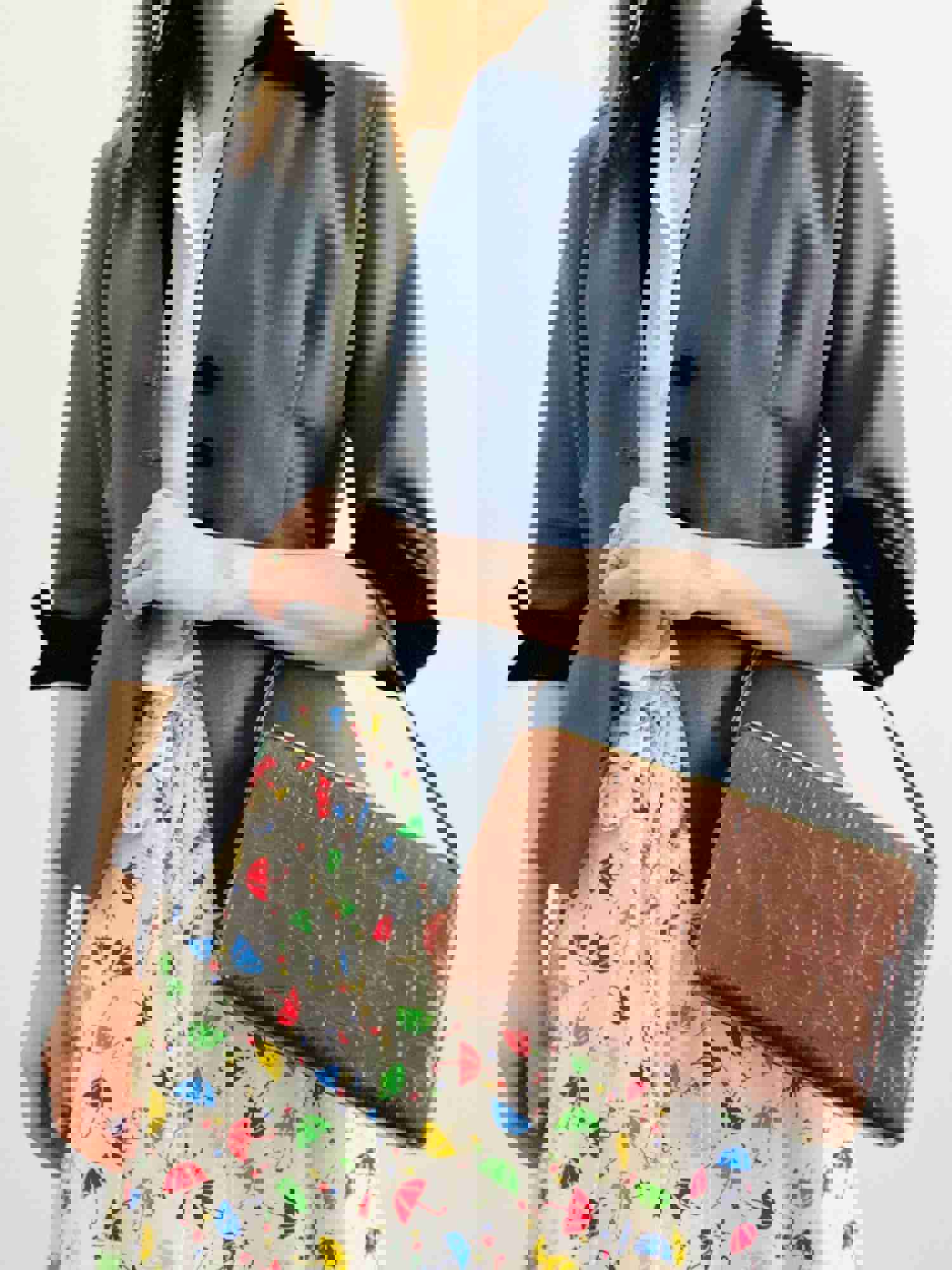 Vintage 1940s Blue Peplum Jacket with Black Velvet