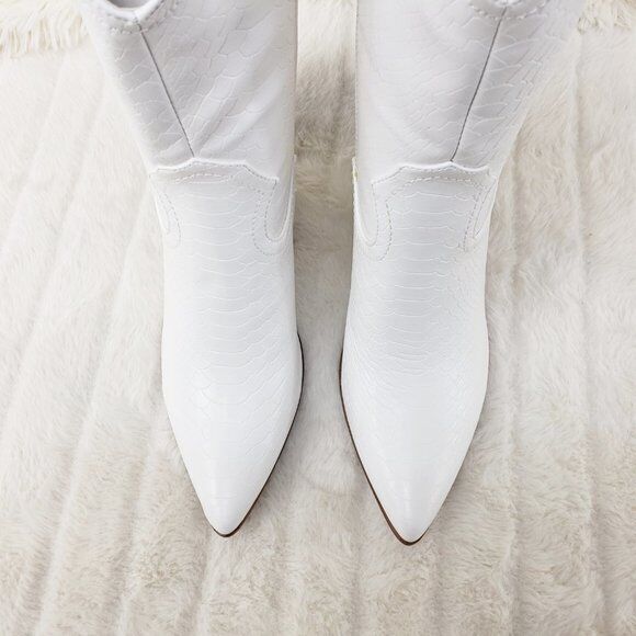 Slayer White Cowgirl Cowboy Ankle Boots with Western Block Heels