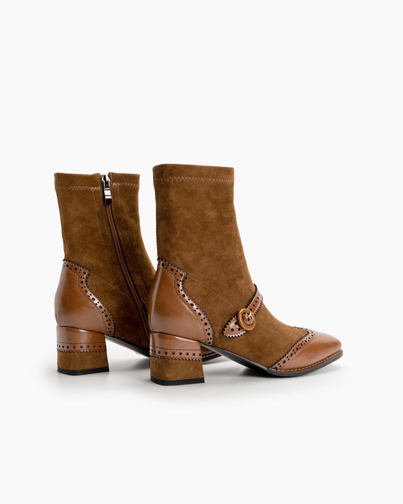 Elastic Suede Buckle Strap Embellishment Boots for Women