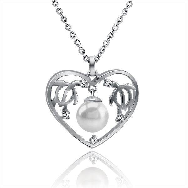 Pearl Honu Heart Pendant - 925 Sterling Silver with Topaz