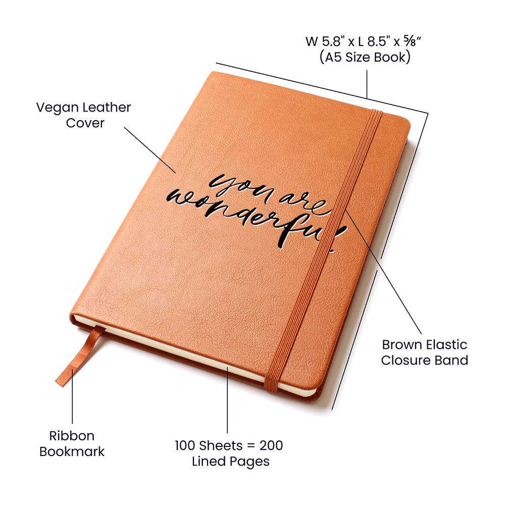 You Are Wonderful - Inspirational Leather Journal - Encouragement, Birthday or Christmas Gift