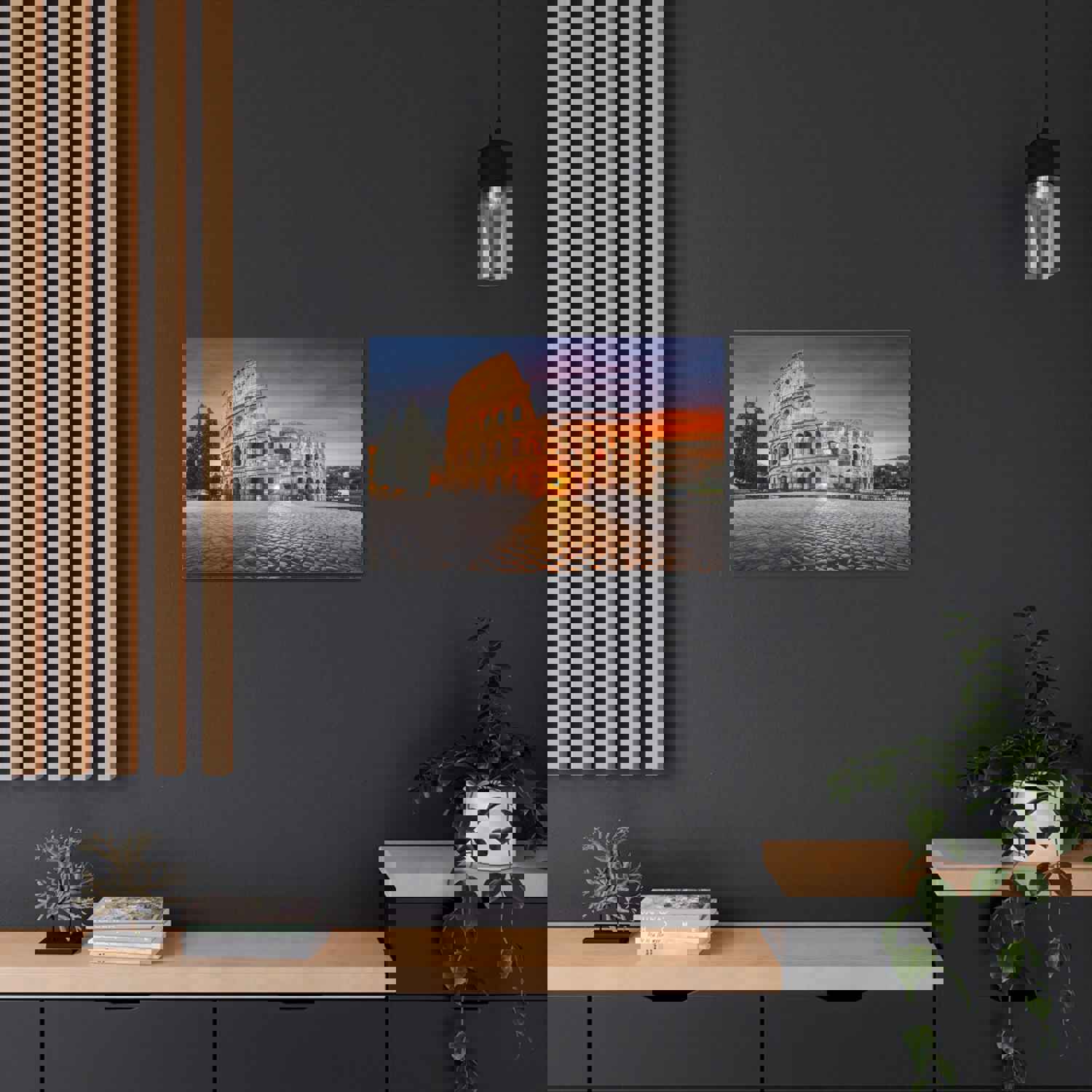 Colosseum in Rome Night Modern Multicolor Scenic Nature Photography Canvas Wall Art