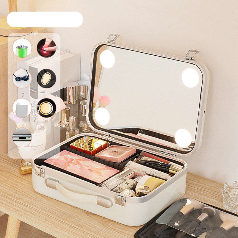 Fashionable Large Capacity Cosmetic Case With Mirror and Light