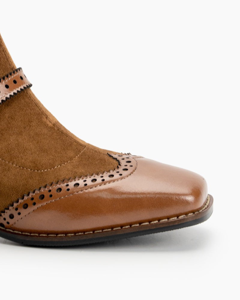 Elastic Suede Buckle Strap Embellishment Boots for Women