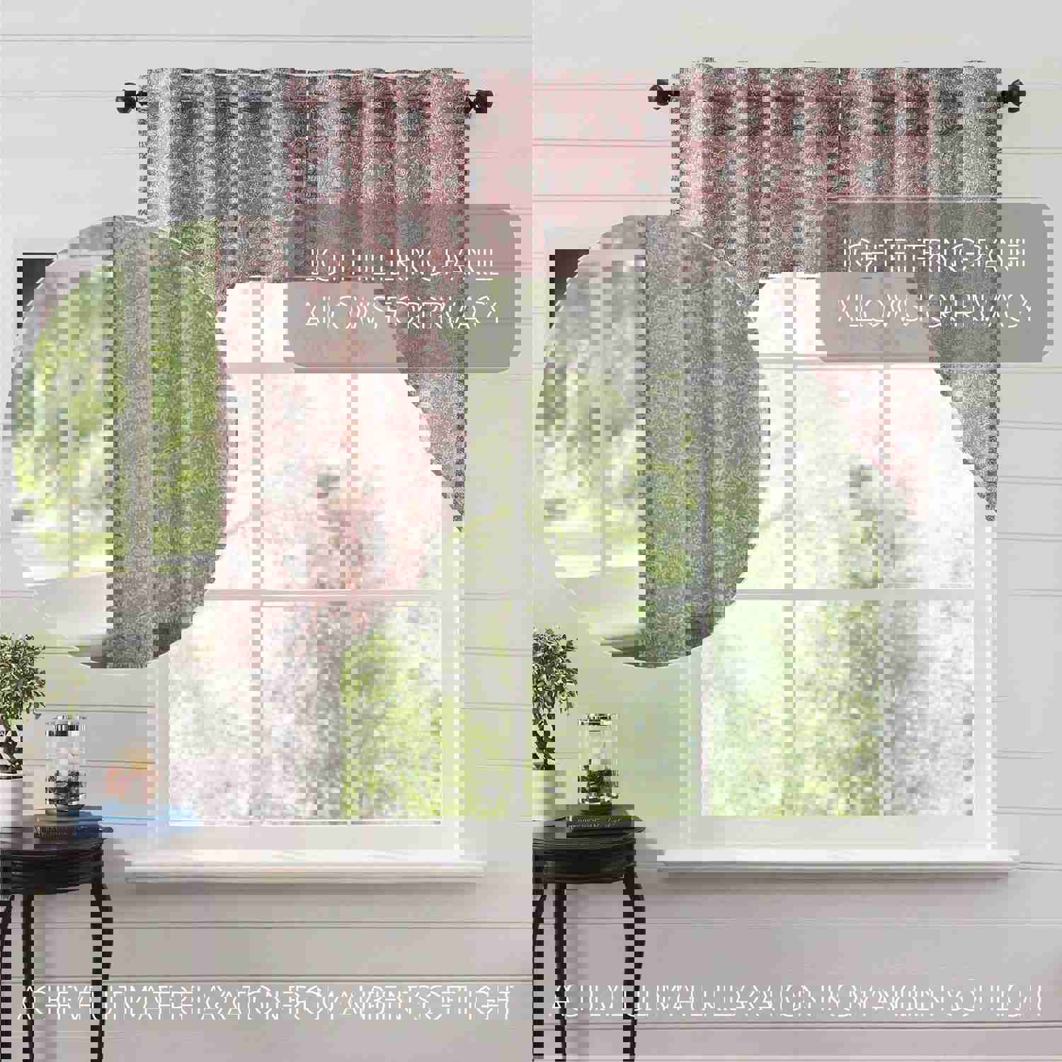 Farmhouse Swag Set Kaila Floral Pink Blue Creme Country Kitchen Curtains