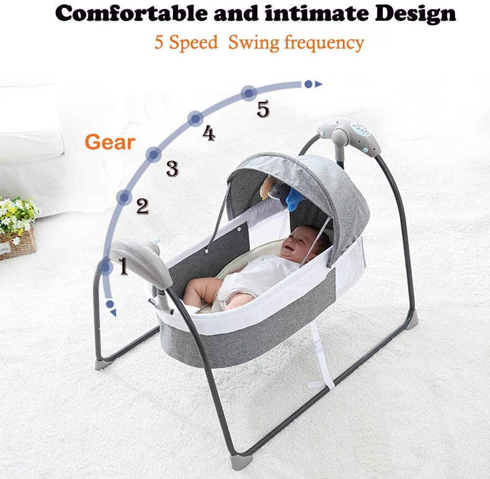 Electric Baby Cradle Toddler Rocker Bed with Bluetooth Music & Remote Control