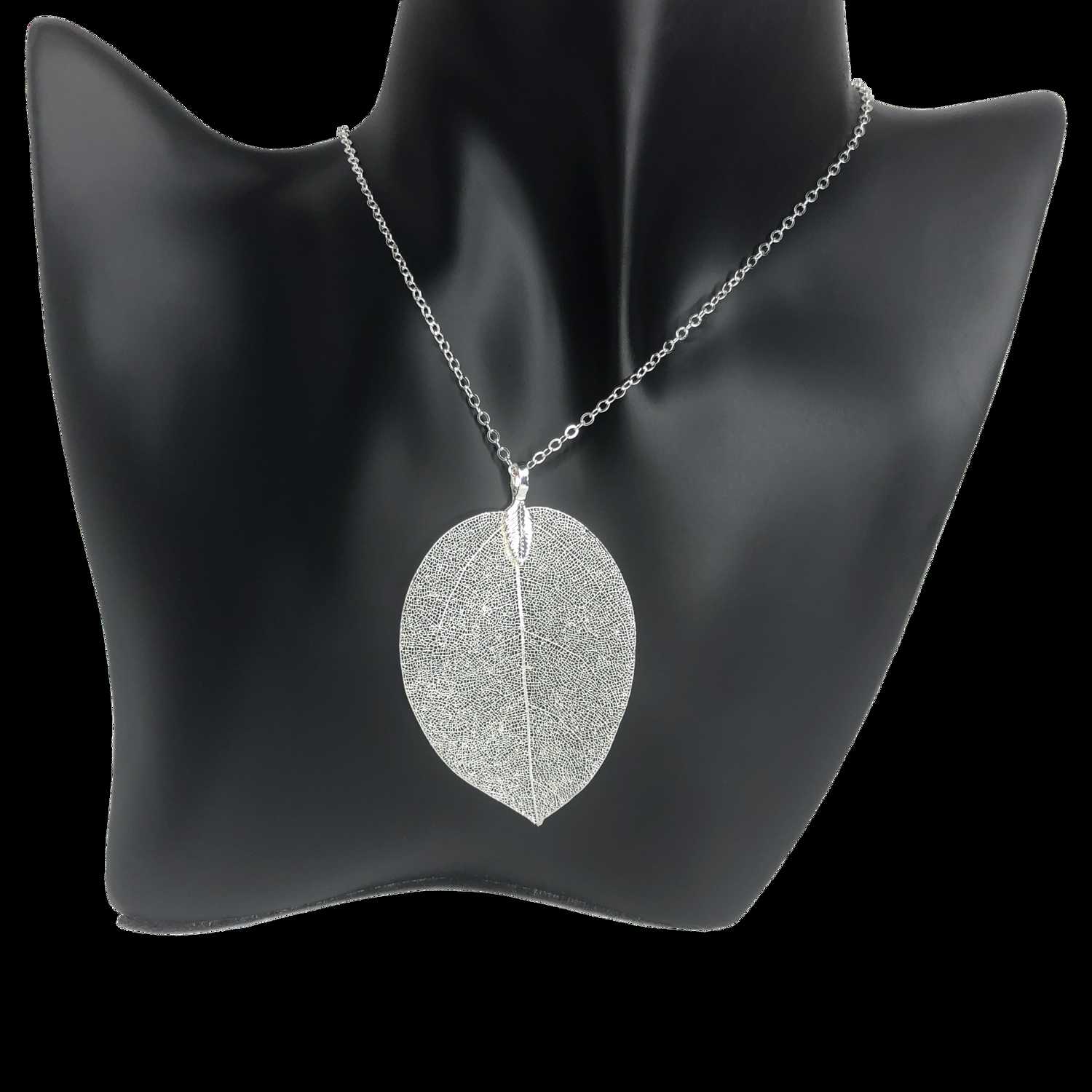 Silver Filigree Leaf Long Chain Necklace