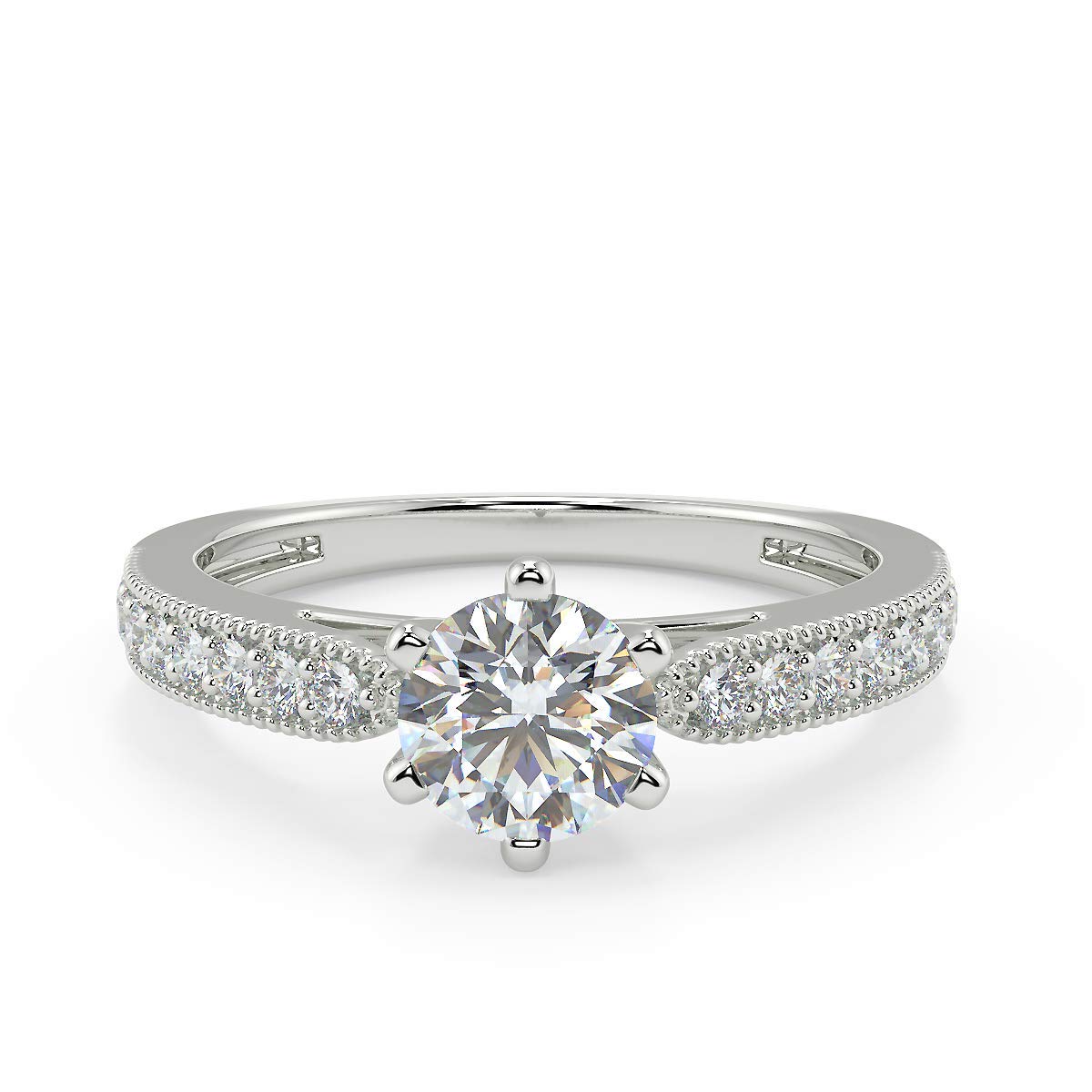 Round Moissanite Solitaire Diamond Engagement Ring in Sterling Silver or 10K/14K Gold