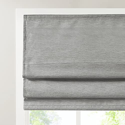 Madison Park Cordless Roman Shades - Como Grey, 35x64, Room Darkening, Thermal Insulated
