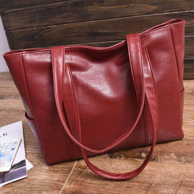 Fashion Women PU Leather Handbag - Large Capacity Luxury Tote