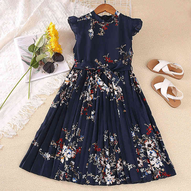 Kids Floral Print Dress for Girls - 2023 Summer Sleeveless A-line Dress with Belt