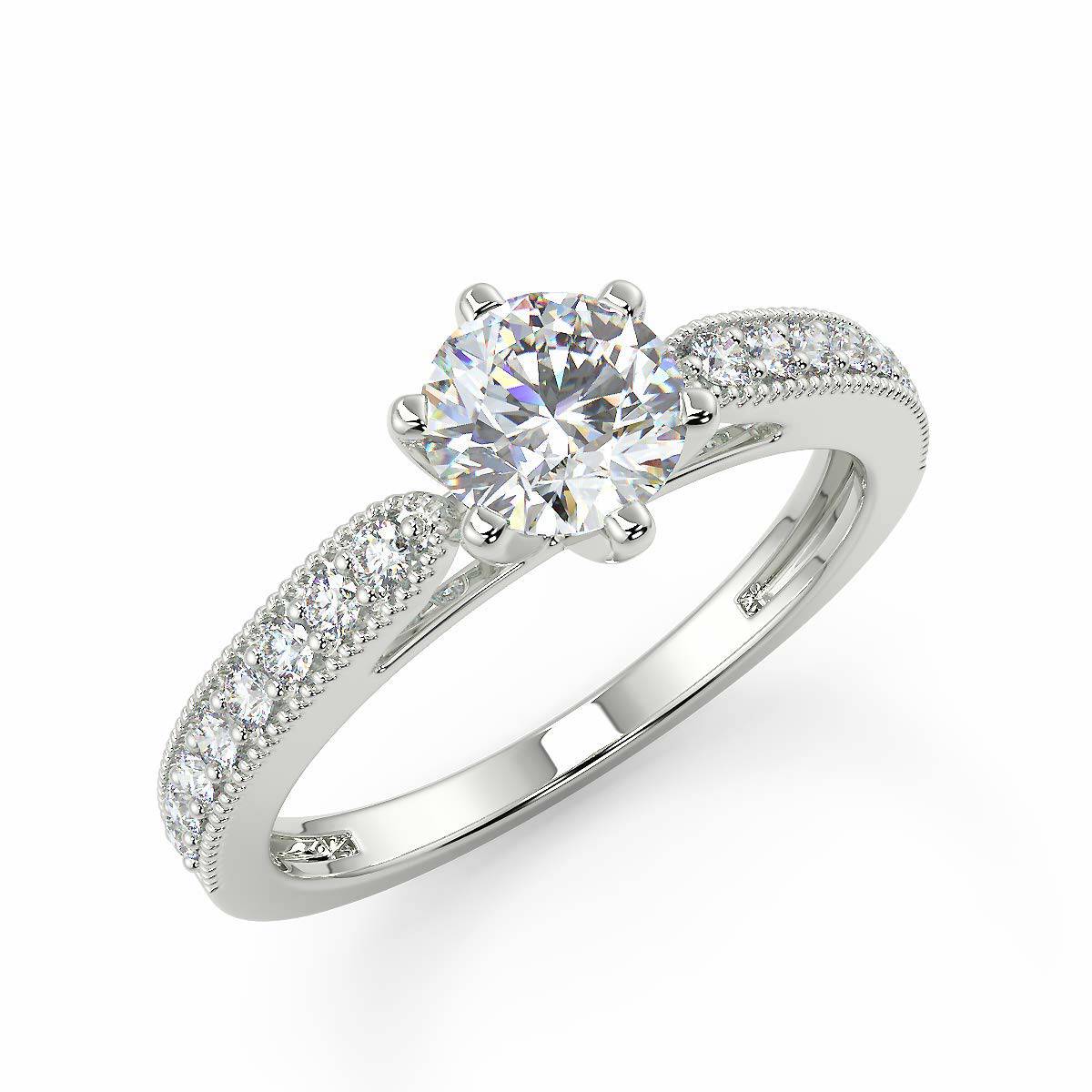 Round Moissanite Solitaire Diamond Engagement Ring in Sterling Silver or 10K/14K Gold