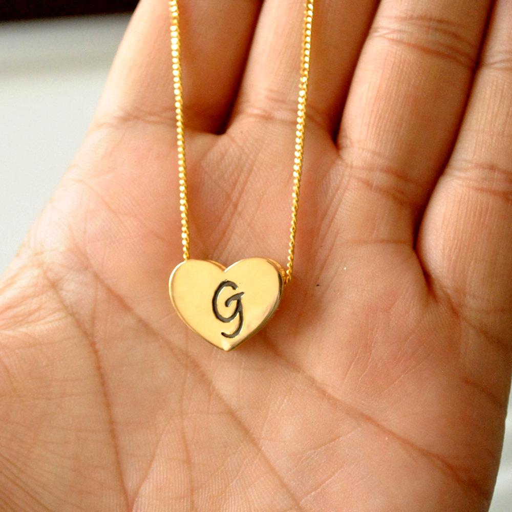 18K Solid Gold G Pendant Necklace - Monogram Heart Charm for Christmas, Anniversary, Wedding Gift