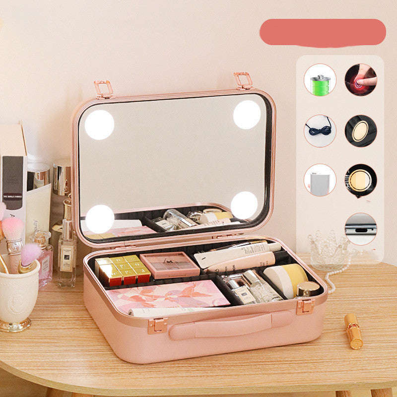 Fashionable Large Capacity Cosmetic Case With Mirror and Light