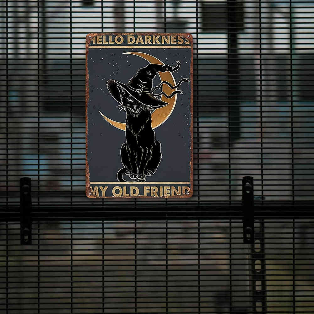 1pc HELLO DARKNESS MY OLD FRIEND Metal Tin Sign - Vintage Wall Art for Home, Bar, Cafe, Garage