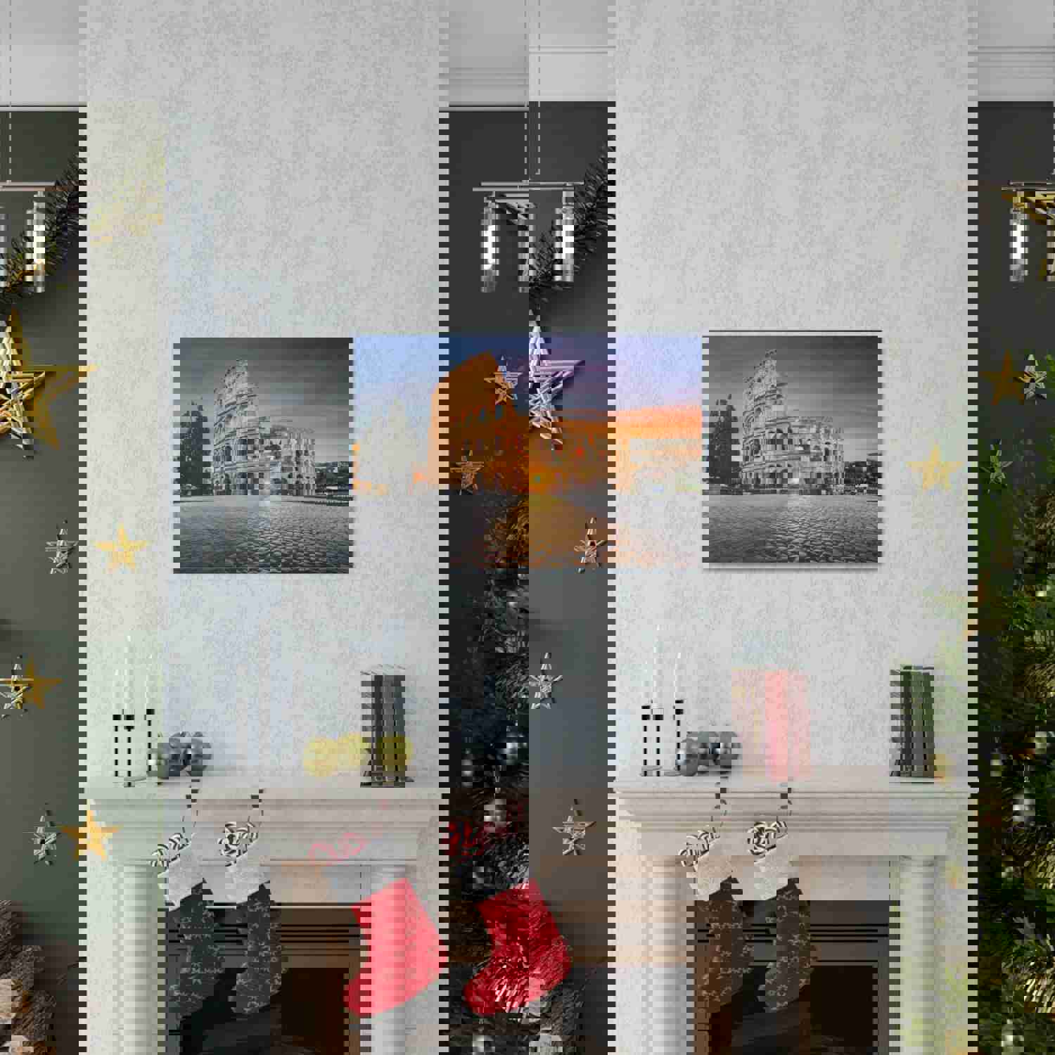 Colosseum in Rome Night Modern Multicolor Scenic Nature Photography Canvas Wall Art