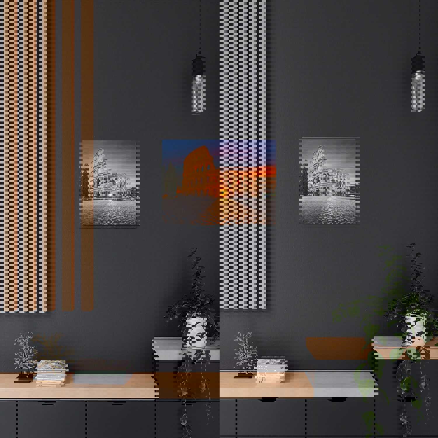 Colosseum in Rome Night Modern Multicolor Scenic Nature Photography Canvas Wall Art