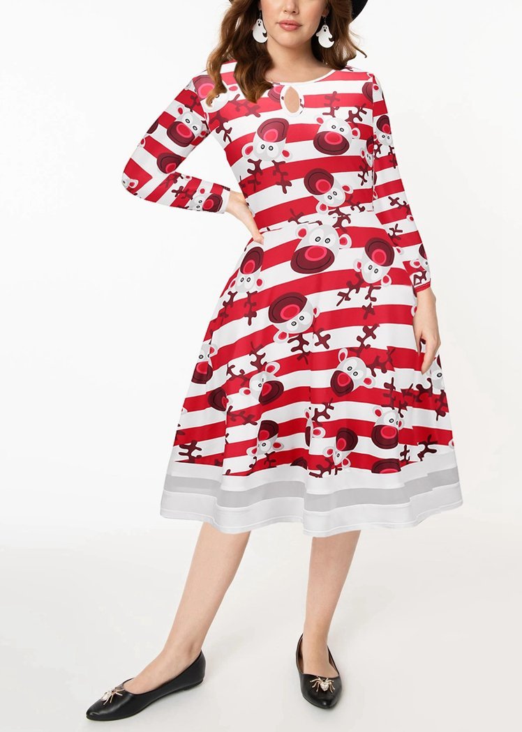 Women's Christmas Deer Print Long Sleeve Dress