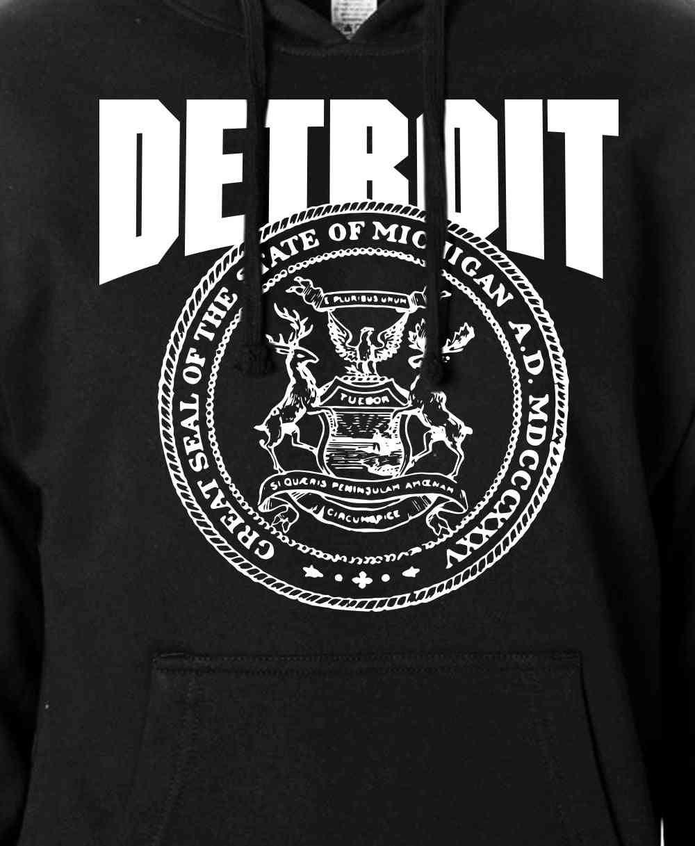 Detroit State Seal Hoodie - Black Midweight Pullover Hoodie