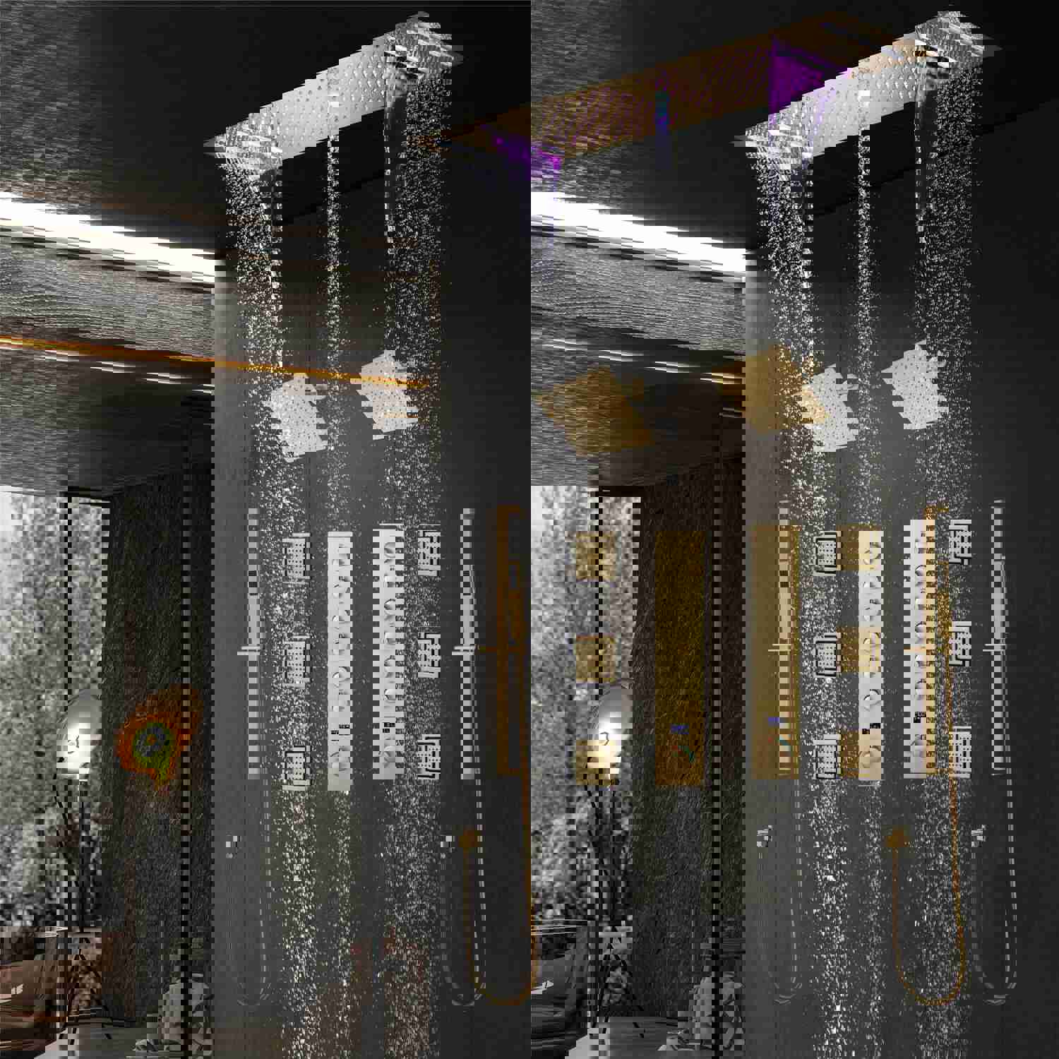 FUSE 36-Inch Dual Showerhead Complete LED Music Shower Set with 6 Body Jets