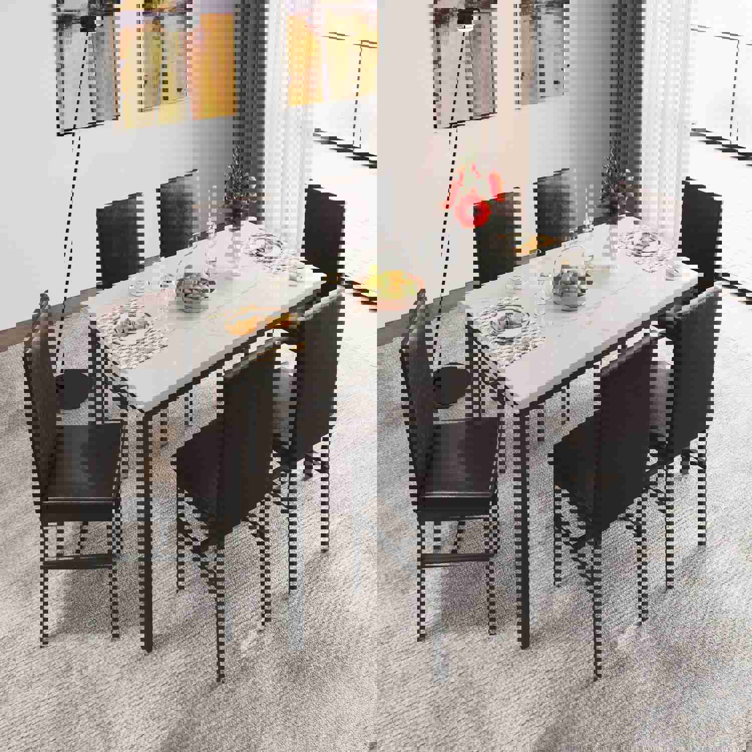 SEGMART 7-Piece Modern Dining Set with Table and 6 High-back Upholstered Chairs