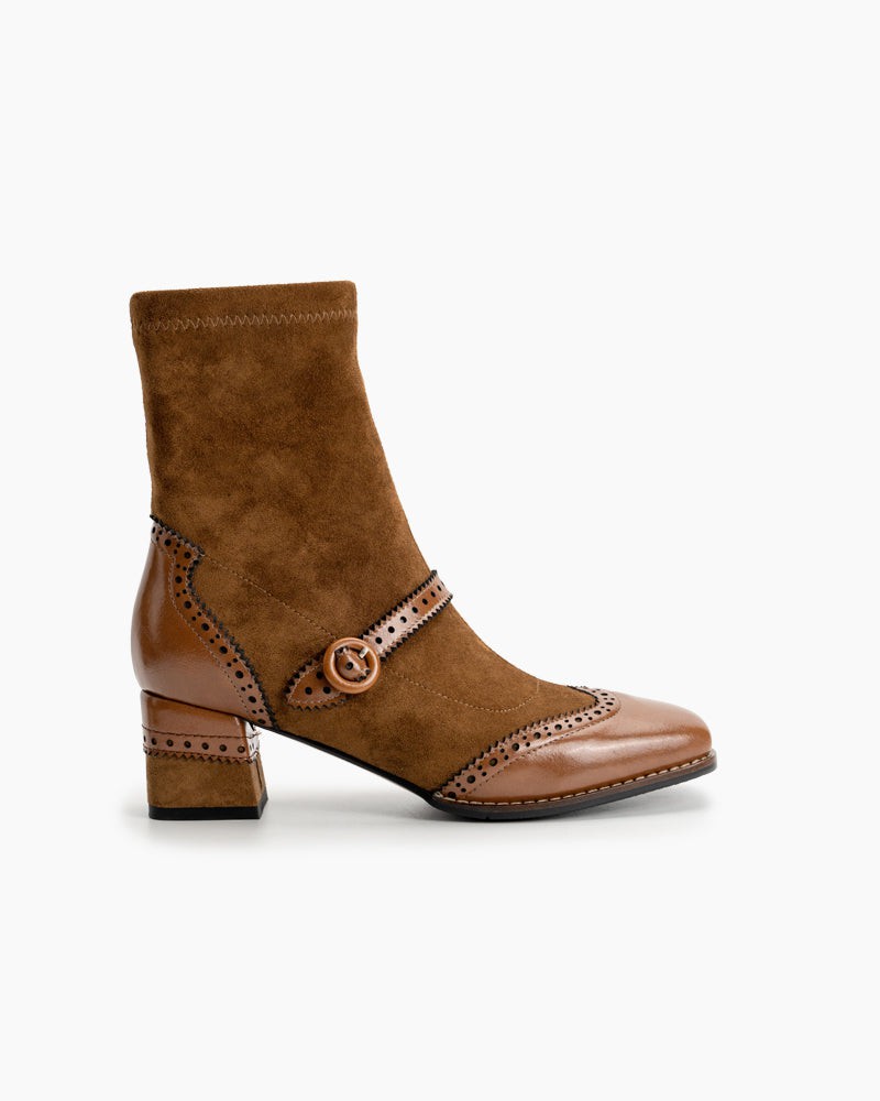 Elastic Suede Buckle Strap Embellishment Boots for Women