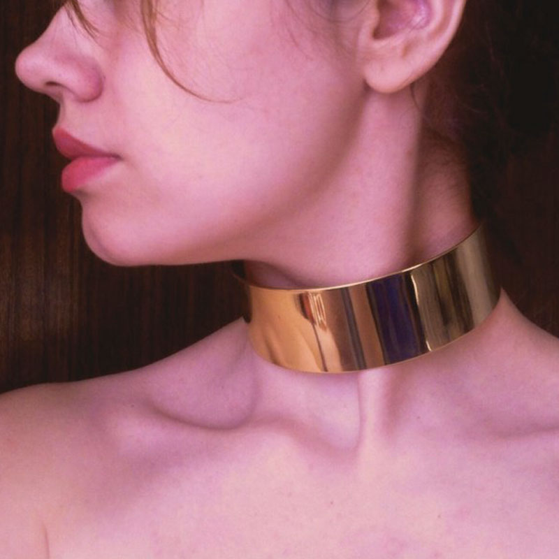 Leiiy Punk Style Gold Torque Choker Necklace for Women - Wide Collar Statement Jewelry