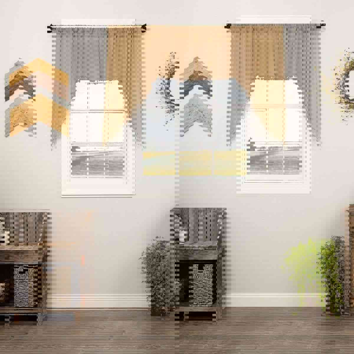 Tobacco Cloth Rustic Sheer Swag - 2 Piece Set with Fringed Edge